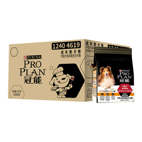 冠能(PRO PLAN)宠物成犬狗粮 中型犬箱装10kg(500